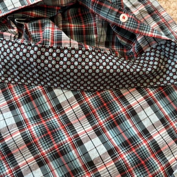 Cinch Western Shirt Mens XL Red Blue Plaid Long Sleeve Flip Cuff Button Up - Picture 5 of 8